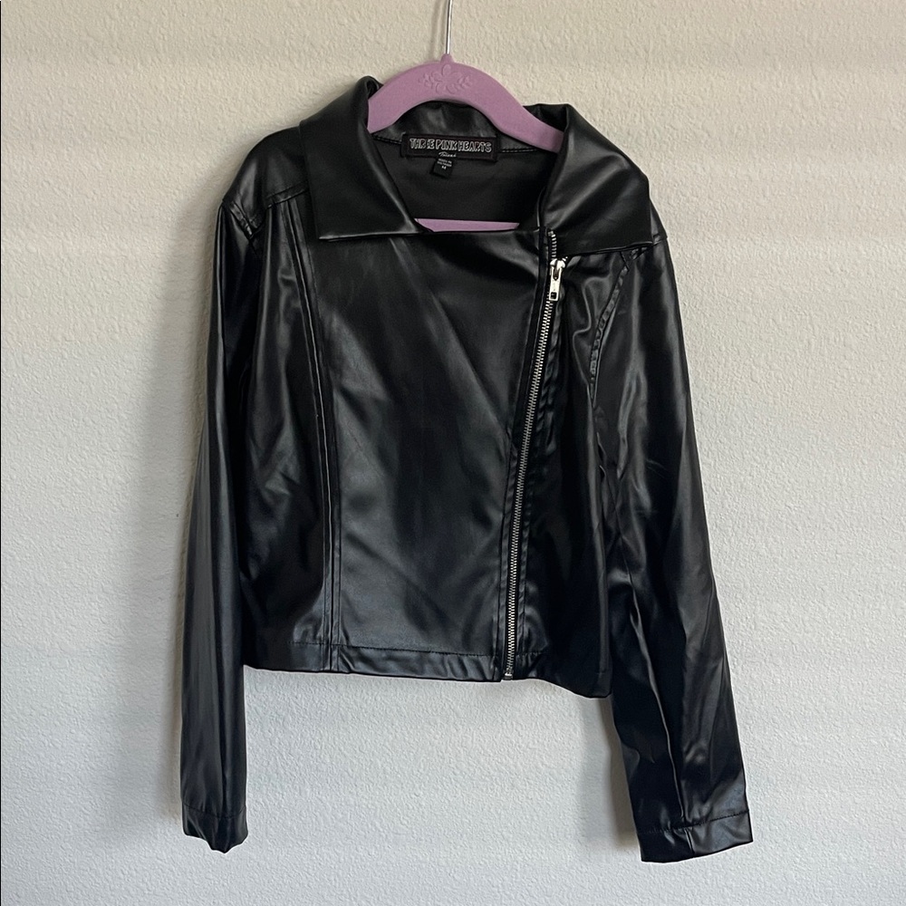 Little Girls Black Faux Leather Jacket